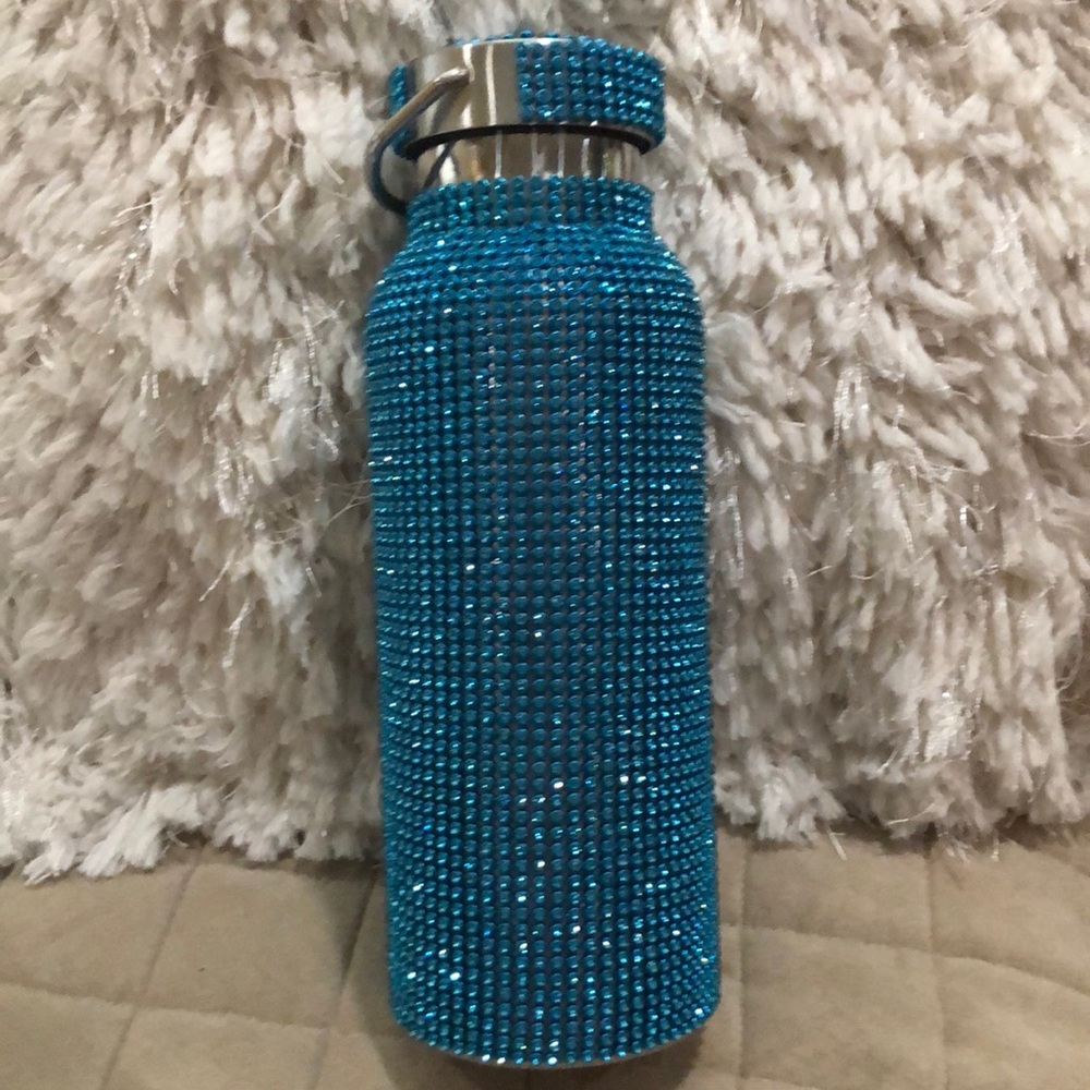 Bright bold blue rhinestone water bottle